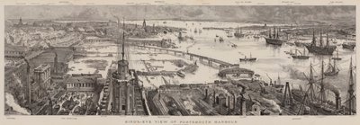 Fugleperspektiv over Portsmouth havn av Henry William Brewer
