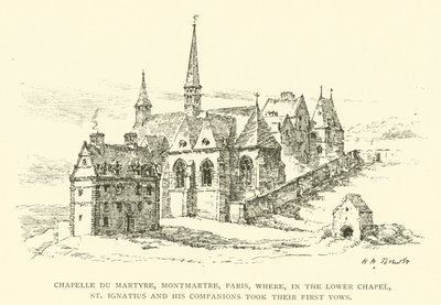 Chapelle du Martyre, Montmartre, Paris, hvor, i Nedre kapell, St Ignatius og hans følgesvenner avla sine første løfter (gravering) av Henry William Brewer