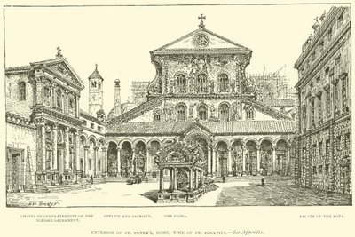 Eksteriør av Peterskirken, Roma, tiden for St. Ignatius (gravering) av Henry William Brewer