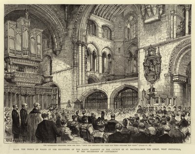 H R H prinsen av Wales ved gjenåpningen av North Transept av Church of St Bartholomew the Great, West Smithfield, av erkebiskopen av Canterbury av Henry William Brewer