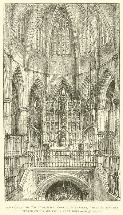 Interiør av "Seo", Principal Church of Manresa, der St Ignatius ba da han kom til den byen (gravering) av Henry William Brewer