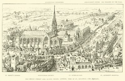 Old Broad Street og Austin Friars, London, tiden for St Ignatius (gravering) av Henry William Brewer