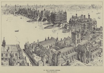 Old London Bridge, fra sør av Henry William Brewer