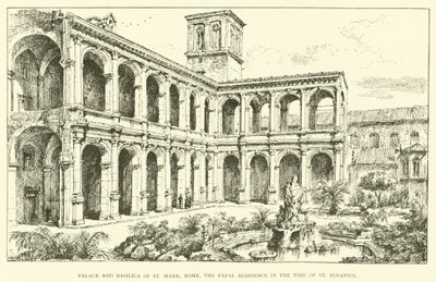 Palasset og basilikaen St Mark, Roma, den pavelige residens på St Ignatius tid (gravering) av Henry William Brewer