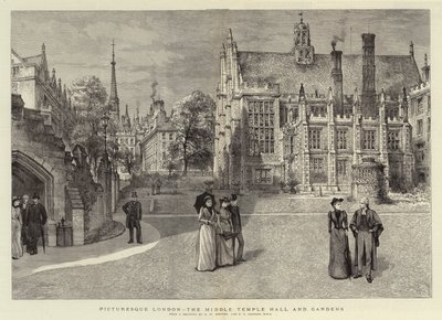 Pittoreske London, Middle Temple Hall og hager av Henry William Brewer