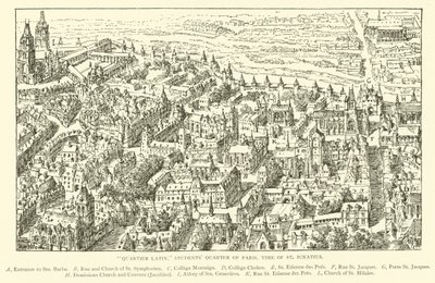 "Quartier Latin," Studentkvarteret i Paris, tiden for St Ignatius (gravering) av Henry William Brewer