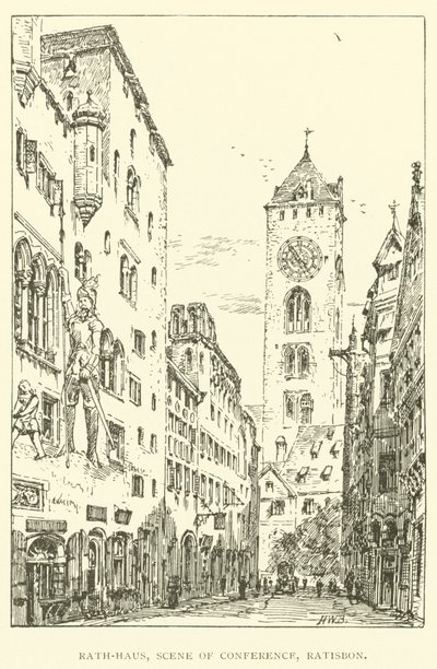 Rath-Haus, konferansested, Ratisbon (gravering) av Henry William Brewer