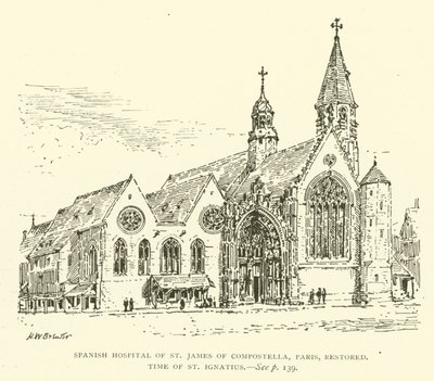 Spanish Hospital of St James of Compostella, Paris, restaurert, St. Ignatius tid (gravering) av Henry William Brewer