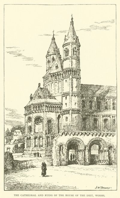 Katedralen og ruinene av diettens hus, ormer (gravering) av Henry William Brewer