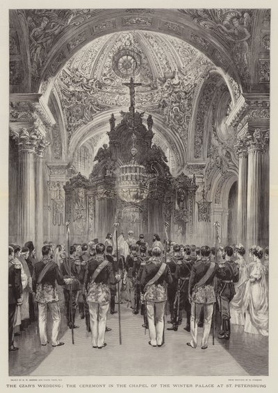 Tsarens bryllup, seremonien i kapellet til vinterpalasset i St. Petersburg av Henry William Brewer