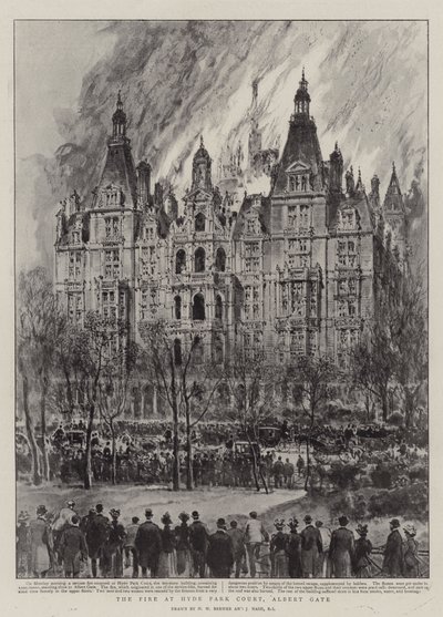 Brannen ved Hyde Park Court, Albert Gate av Henry William Brewer