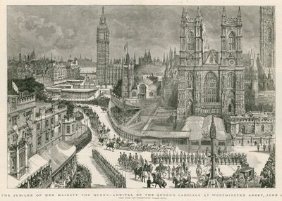 Jubileet til Hennes Majestet Dronningen - ankomst av dronningens vogn til Westminster Abbey av Henry William Brewer