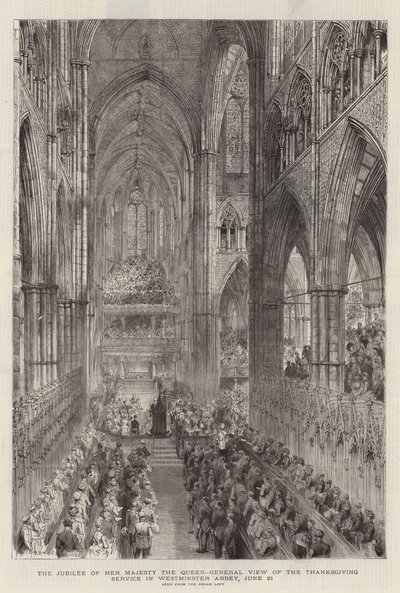Jubileet til Hennes Majestet Dronningen, General View of Thanksgiving Service i Westminster Abbey, 21. juni av Henry William Brewer