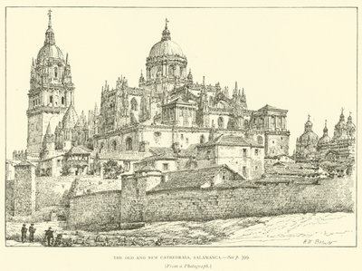 De gamle og nye katedralene, Salamanca (gravering) av Henry William Brewer