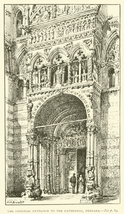 Hovedinngangen til katedralen, Ferrara (gravering) av Henry William Brewer