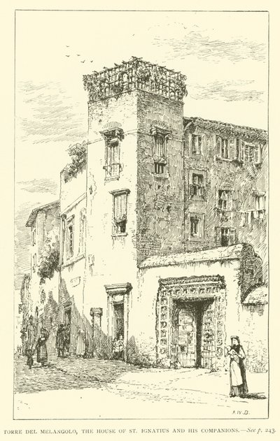 Torre del Melangolo, huset til St Ignatius og hans følgesvenner (gravering) av Henry William Brewer