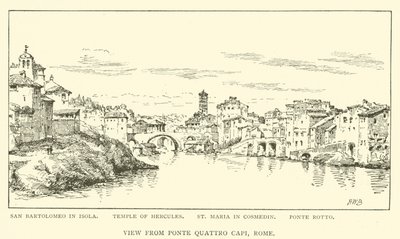 Utsikt fra Ponte Quattro Capi, Roma (gravering) av Henry William Brewer