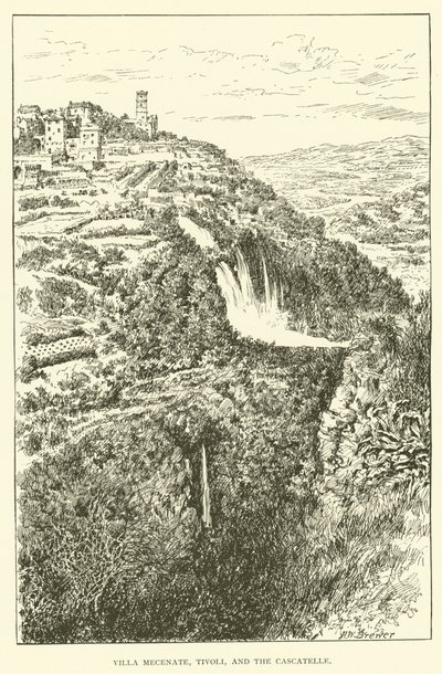 Villa Mecenate, Tivoli og Cascatelle (gravering) av Henry William Brewer