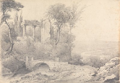 Landskap med ruiner og bro av Henry William Burgess