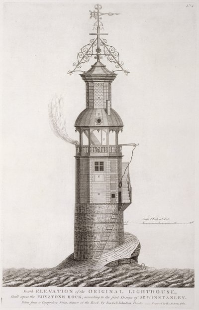 Eddystone Lighthouse gravert av Henry Roberts (fl.1761), 1761 av Henry Winstanley