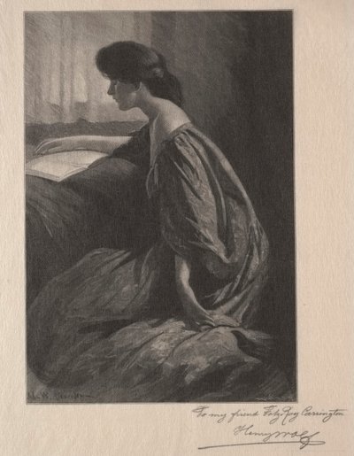Jente som leser ved et vindu. av Henry Wolf