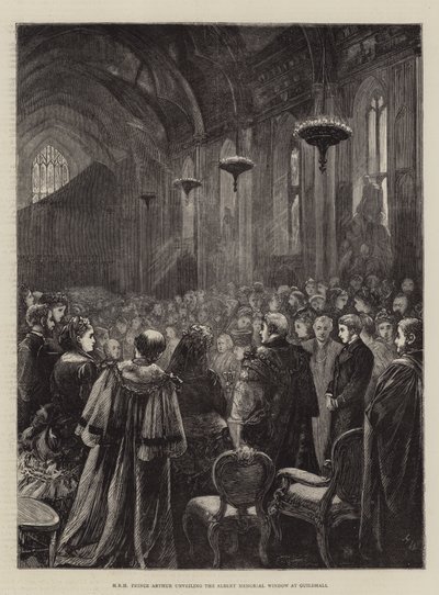HKH Prins Arthur avduker Albert Memorial Window i Guildhall av Henry Woods
