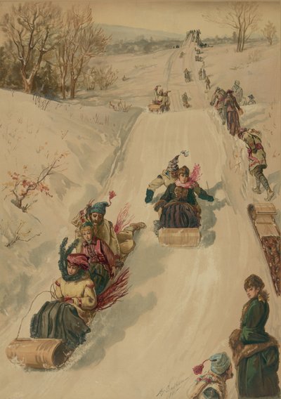 Kjelkekjøring, av L. Prang og Co., 1886 (akvatint) av Henry after Sandham