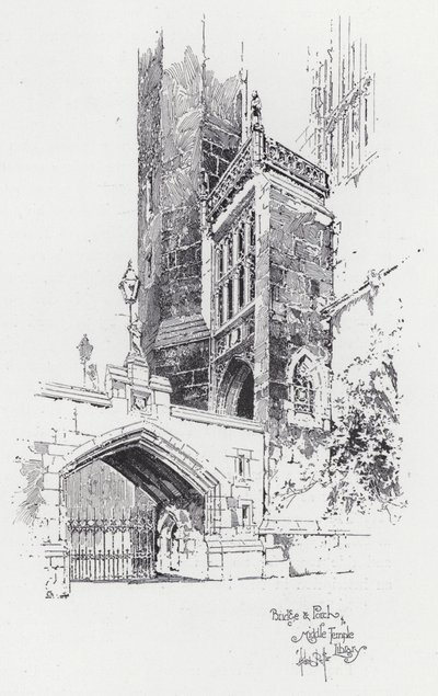Bro og veranda til Middle Temple Library (gravering) av Herbert (after) Railton