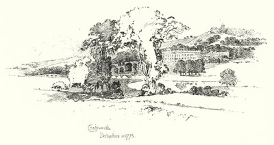 Chatsworth, Derbyshire, i 1775 (litho) av Herbert (after) Railton