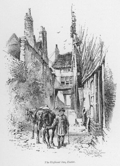 Coaching: The Elephant Inn, Exeter (litho) av Herbert (after) Railton