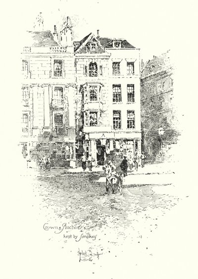 Crown and Anchor, holdt av Thomas Simpkin, The Strand, London (litho) av Herbert (after) Railton