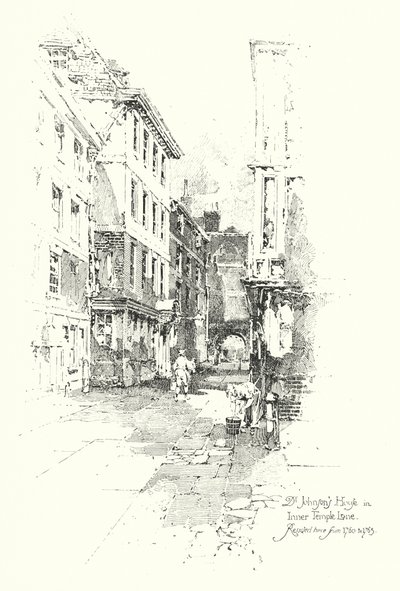 Dr Johnsons hus, Inner Temple Lane, bodde der fra 1760 til 1765 (litho) av Herbert (after) Railton