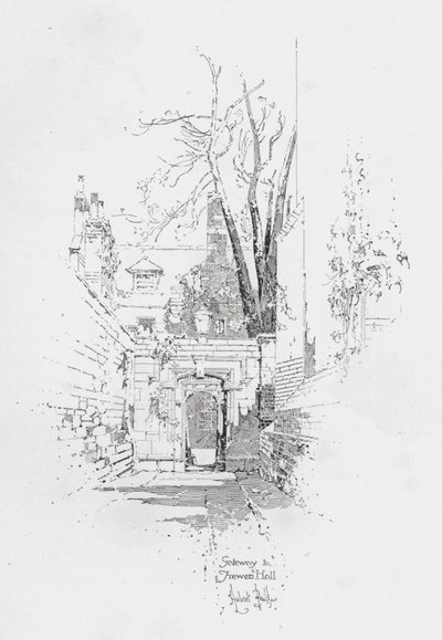 Porten til Frewen Hall, Oxford (litho) av Herbert (after) Railton