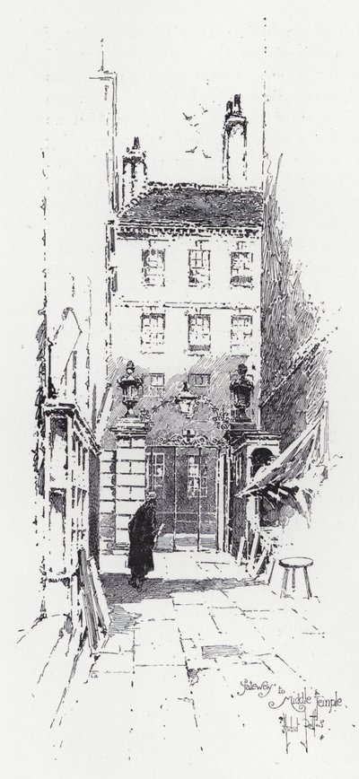 Inngang til Middle Temple (gravering) av Herbert (after) Railton