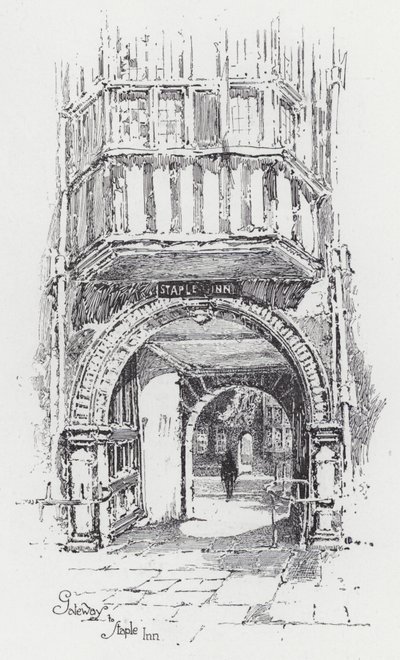 Inngangsporten til Staple Inn (gravering) av Herbert (after) Railton