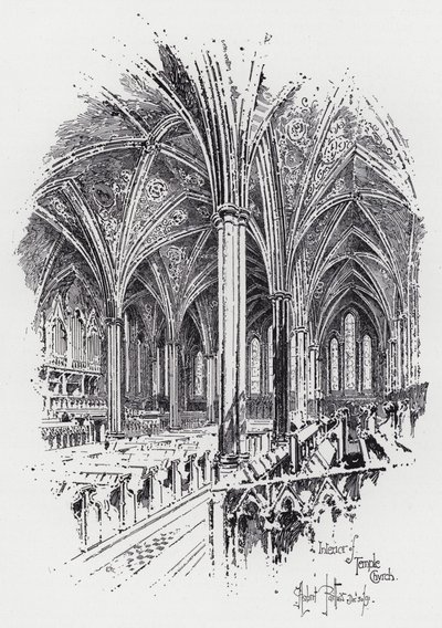 Interiør av Temple Church (gravering) av Herbert (after) Railton