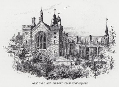 Ny hall og bibliotek, fra New Square (gravering) av Herbert (after) Railton