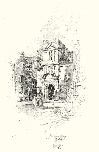 Pembroke College, Oxford (litho) av Herbert (after) Railton