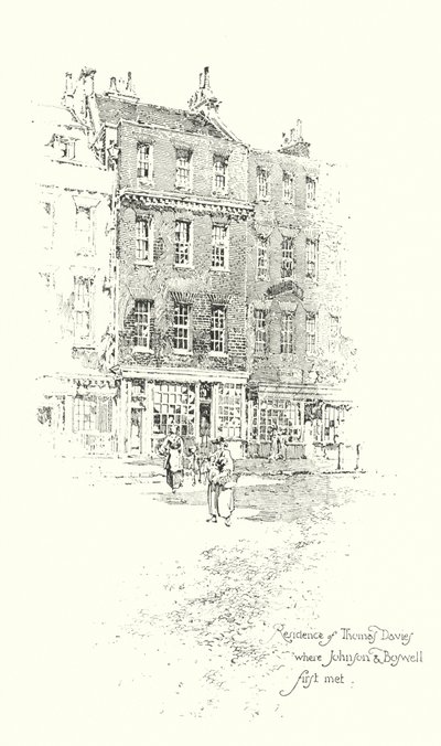 Bosted til Thomas Davies, London, hvor Dr Johnson og James Boswell først møttes (litho) av Herbert (after) Railton