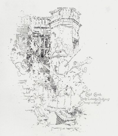 Rom til den engelske forfatteren Charles Lutwidge Dodgson (Lewis Carroll), Christ Church College, Oxford (litho) av Herbert (after) Railton