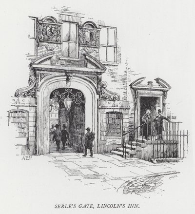Serle's Gate, Lincoln's Inn (gravering) av Herbert (after) Railton