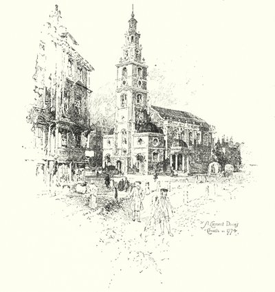 St Clement Dane's Church, London, i 1774 (litho) av Herbert (after) Railton