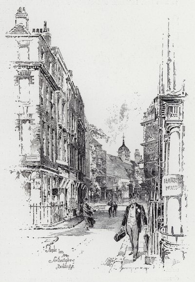 Staple Inn fra Southampton Buildings (gravering) av Herbert (after) Railton
