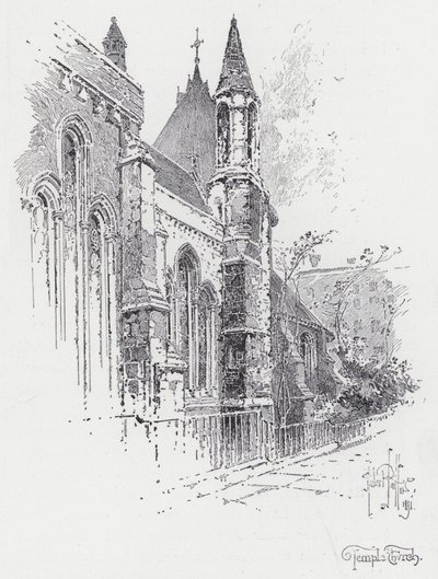 Temple Chruch (gravering) av Herbert (after) Railton
