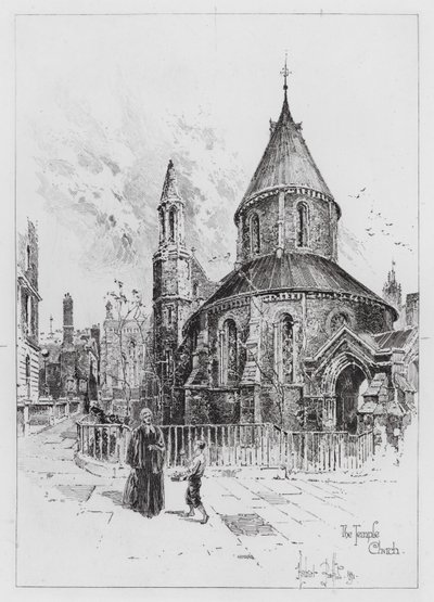 Temple Church (gravering) av Herbert (after) Railton