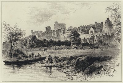Windsor Castle fra Berkshire Shore (gravering) av Herbert (after) Railton