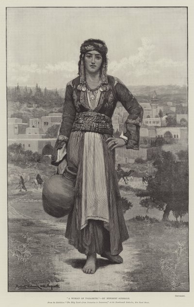 A Woman of Nazareth, fra utstillingen The Holy Land, fra Jerusalem til Damaskus, på Dowdeswell Galleries, New Bond Street av Herbert Gustave Schmalz