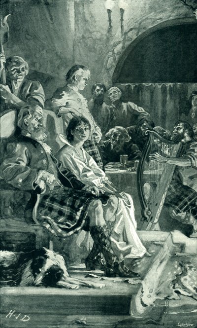 Scene i Hall of a Highland Chieftain på det syttende århundre av Herbert James Draper