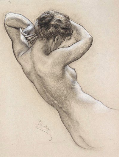 Studie for en vannymfe, sent på 1800- eller tidlig på 1900-tallet. av Herbert James Draper