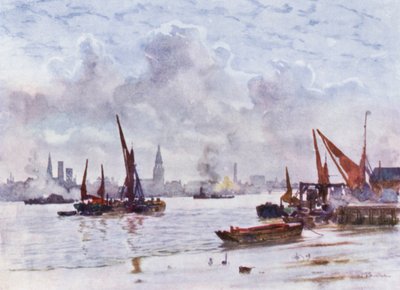 Battersea Reach (farge litho) av Herbert Menzies (after) Marshall
